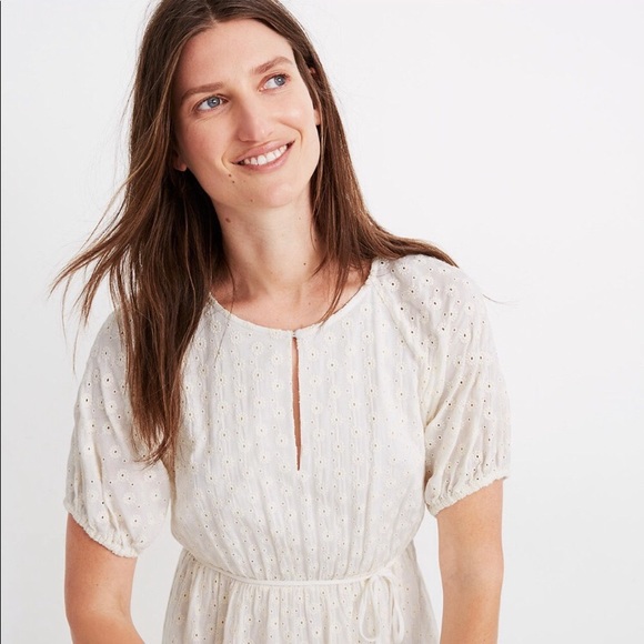 NEW Madewell Eyelet Tassel-Tie Mini white Dress - Picture 2 of 8